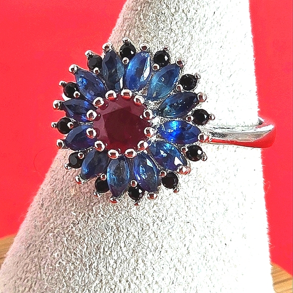 925 Sterling Silver Ring Sz 6.75 with Natural Ruby, Sappphire, Spinel - Picture 9 of 10